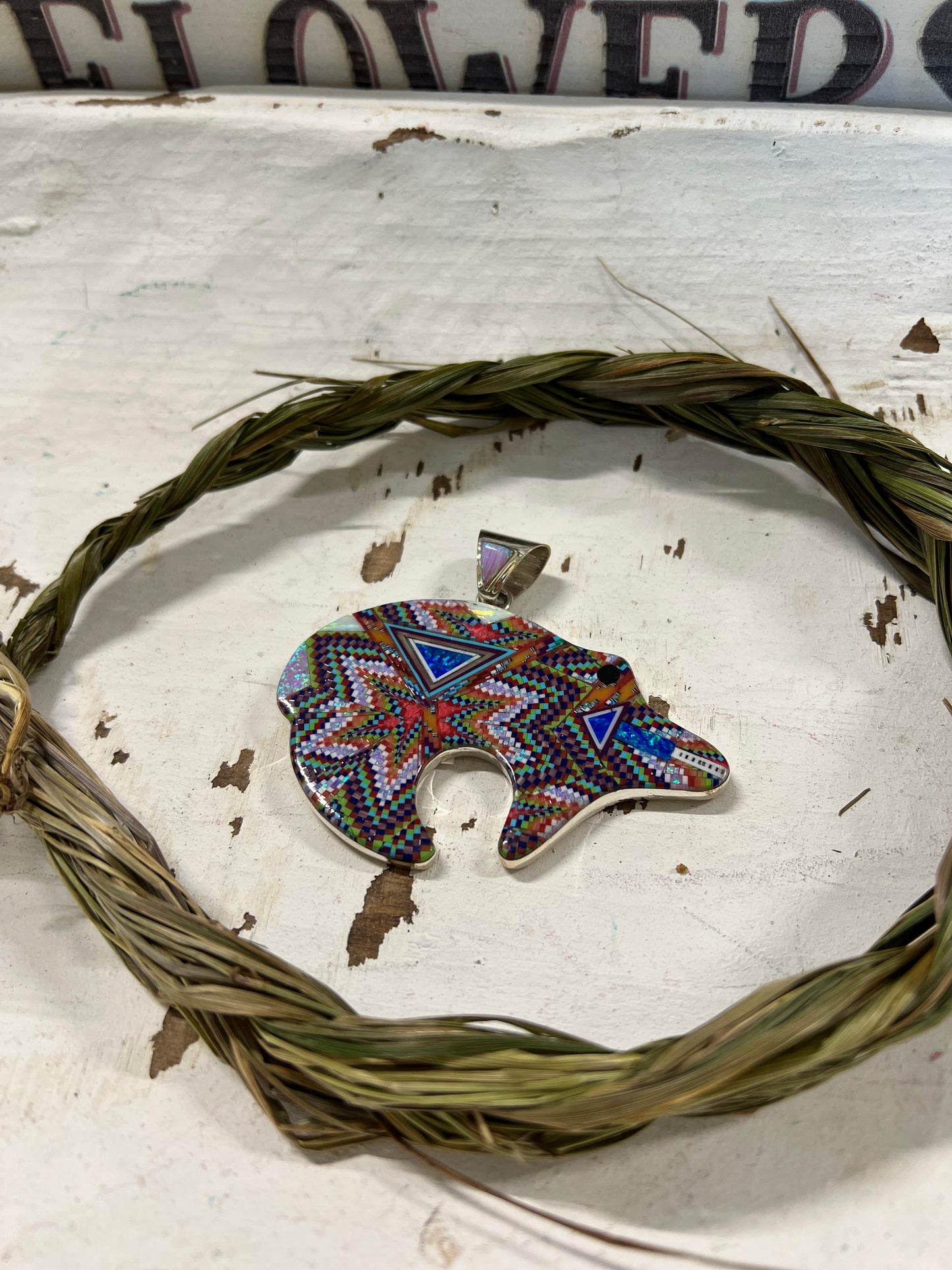 Large Bear Turquoise Inlay Pendant