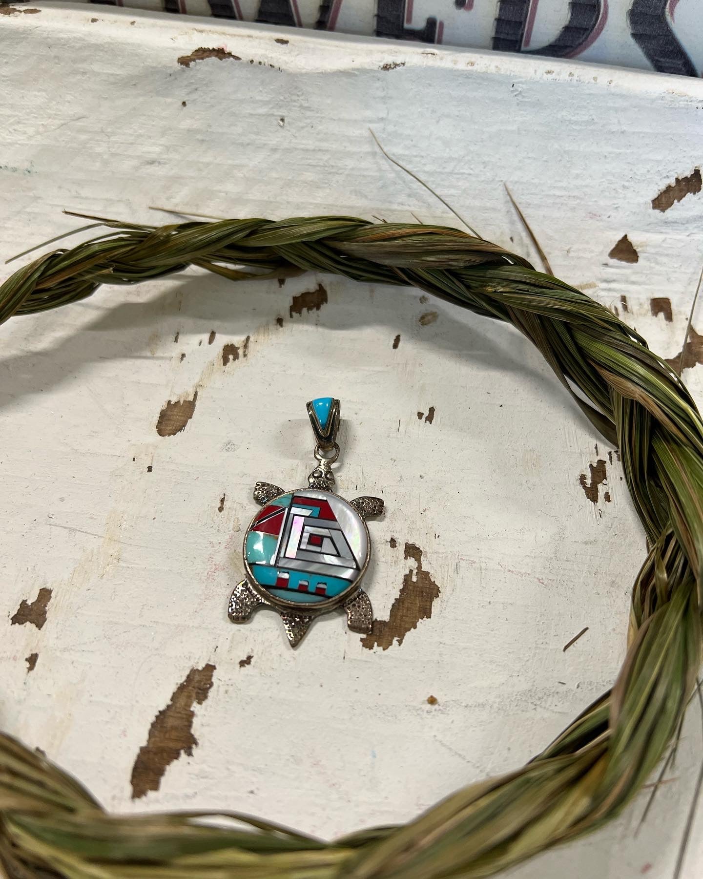 Turtle Turquoise Inlay Pendant