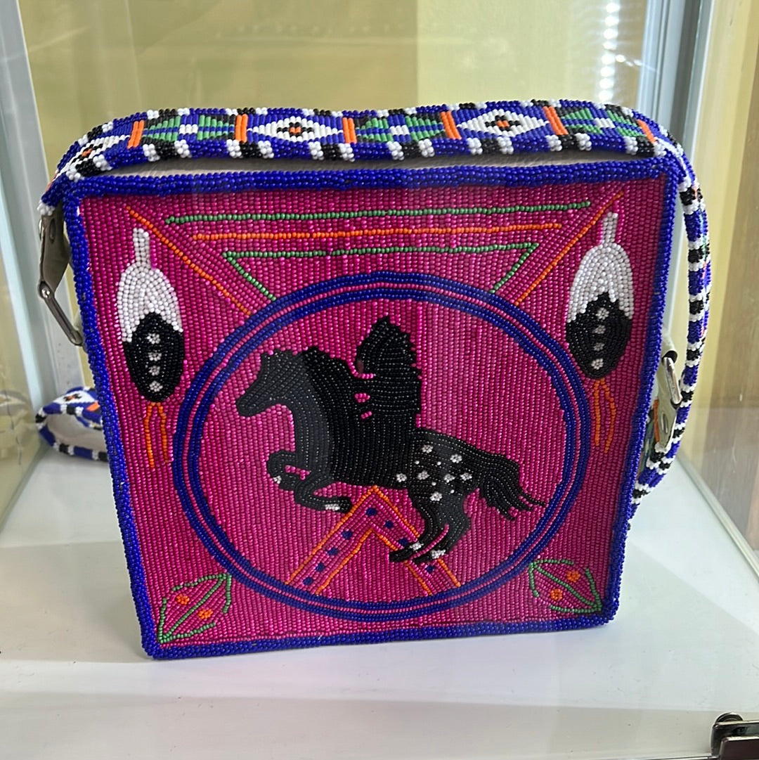 Pink Horse with Warrior Beaded Purse