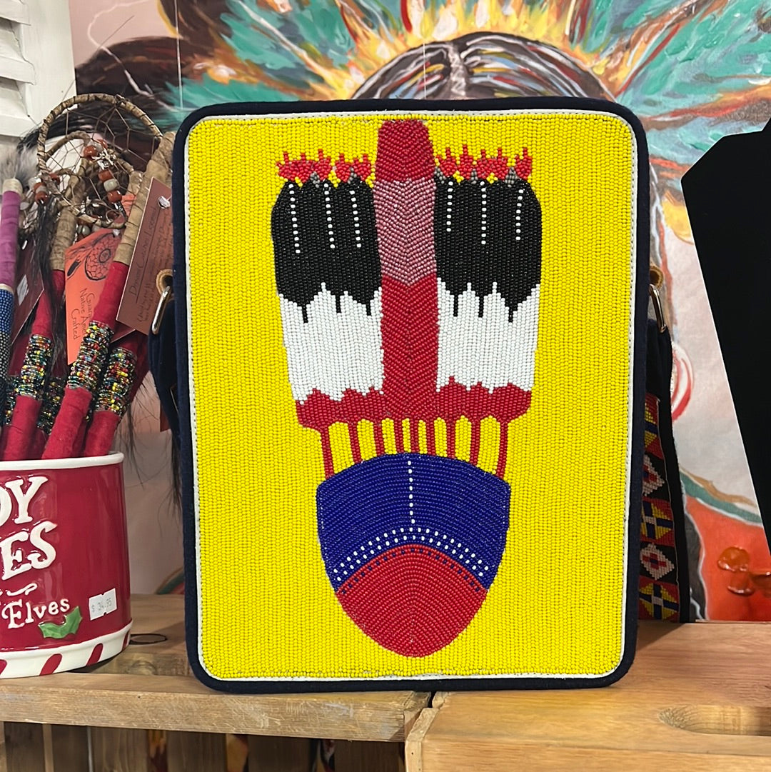 Straight Up Headdress With Feather Beaded Purse