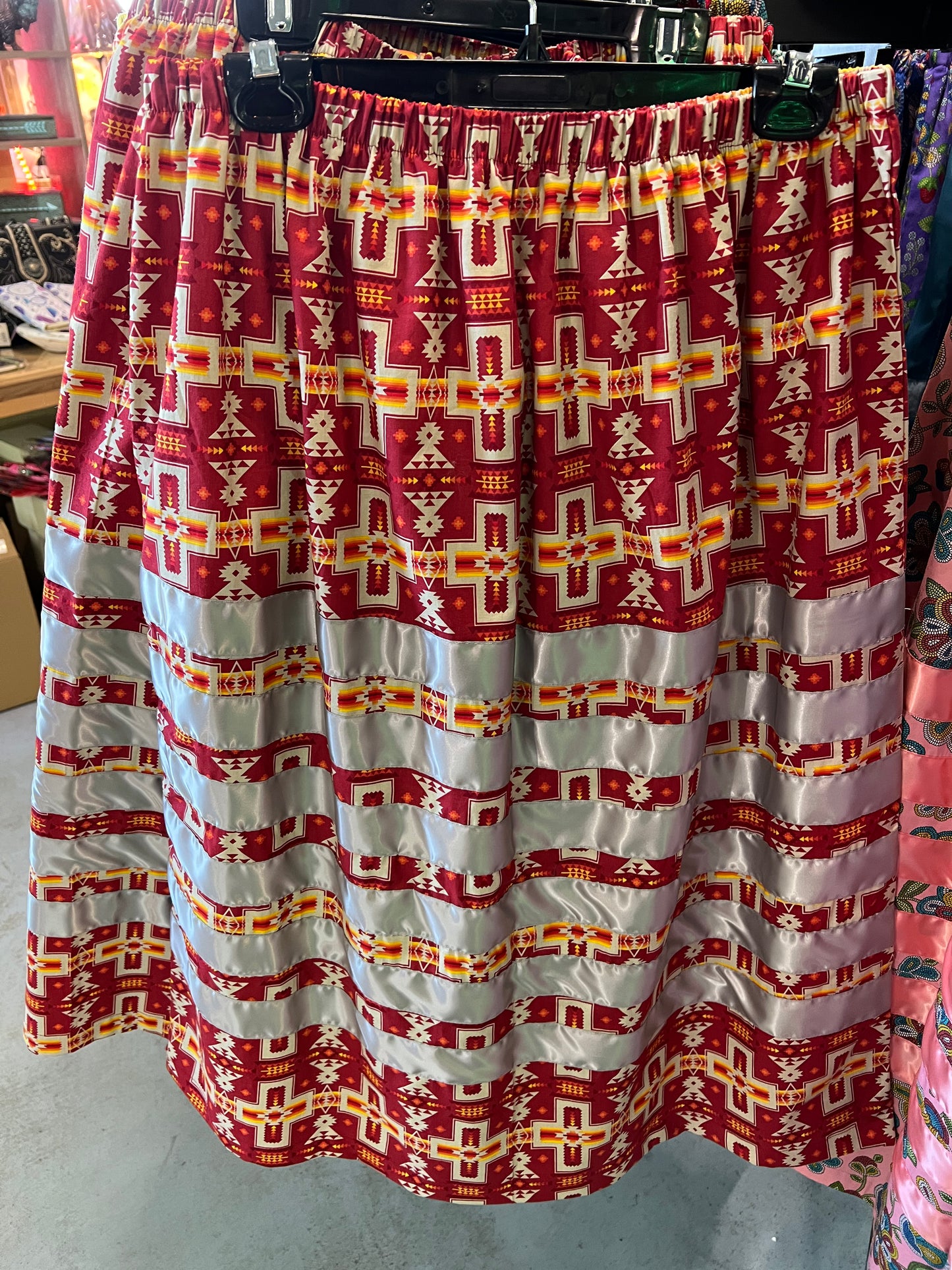 Red Native Print Ribbon Skirt